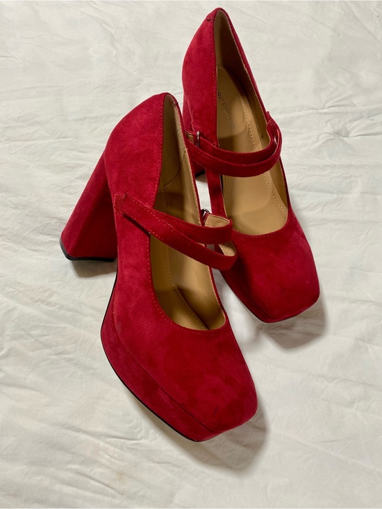 Marc Fisher Shoes - Marc Fisher Red Suede Nicoly Mary Jane Platform chunky Heels